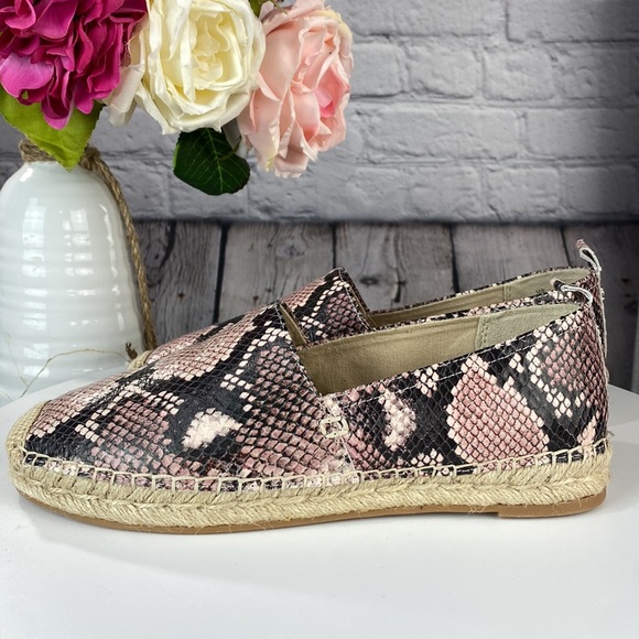 SAM EDELMAN KHLOE Pink & Black Snake Skin Leather Slip On Espadrilles Flats - Picture 4 of 17